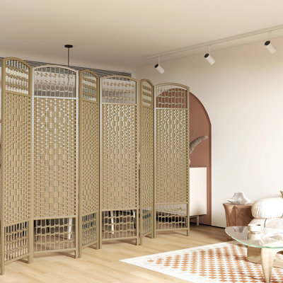 Paravent pliable à 6 panneaux de 1,70 m (5,6 pi), cloison en fibre ondulée, bois naturel, ambiance paisible pour salon, chambre, bureau, séparation de pièces, écran de 1,70 m (5,6 pi), cloison autoportante.