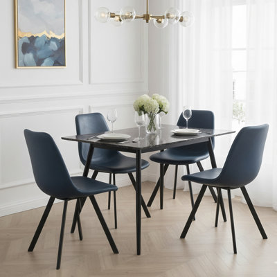 Annalise Mid-Century Modern Leather Dining Chair – Ergonomic Waterfall Seat & Powder-Coated Iron Legs