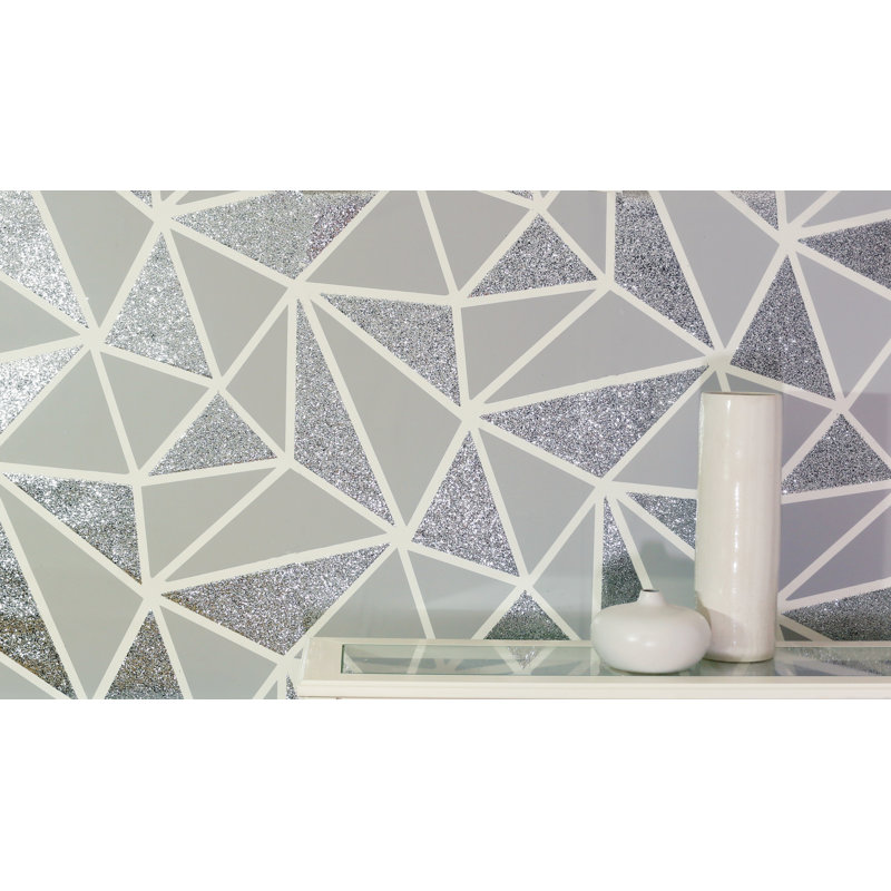 Marionville 6m x 53cm Textured Glitter Paste the Wall Wallpaper Roll Geometric Silver Grey