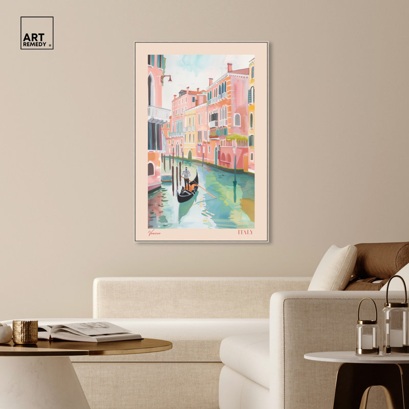 «Soft Spring Venice», art de voyage par Art Remedy, Cadre argenté, H 55 po x l 37 po