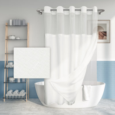 Bartek No Hook Slub Linen Textured Shower Curtain with Snap-in PEVA Liner Set