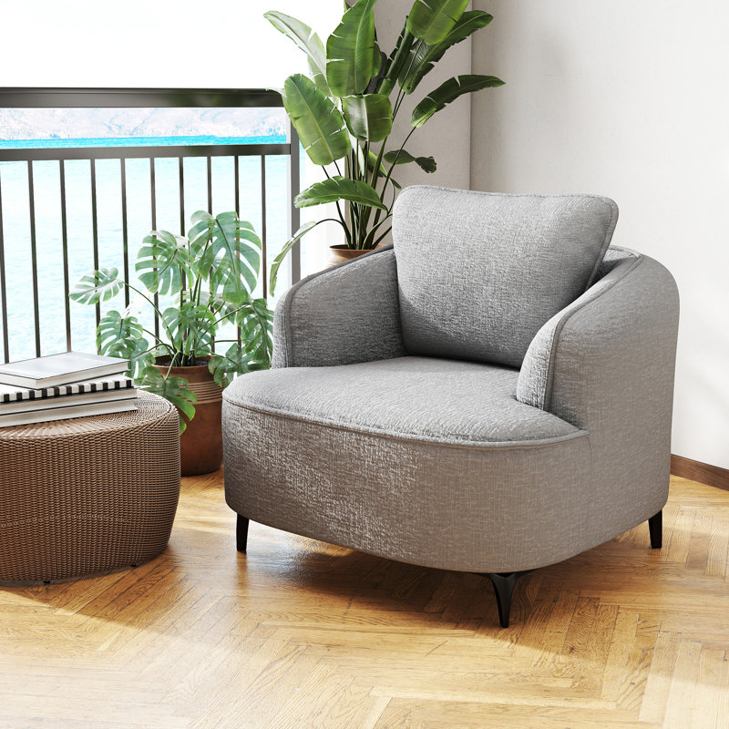 35" Compression Metal Leg Accent Chair - Compressed Chenille Memory Foam Lounge Chair For Living Room & Bedroom