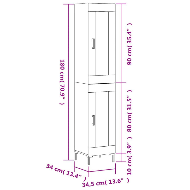 Mhosin Wide Highboard, Smoked Oak
