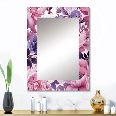 Burkardt Springtime Purple Blossoms Botanical Pattern - Floral Large Mirror, Floral Unique Wall Mirror Decor, Printed Metal Art