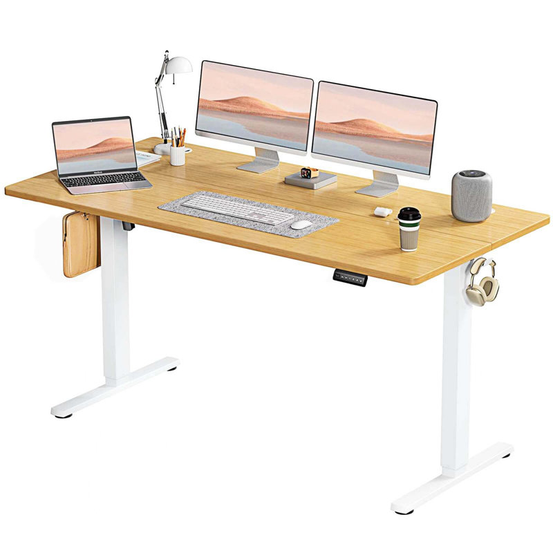 Bureau debout à hauteur ajustable Marther, Naturel/noir, H 28 po x l 62 po x P 23 po