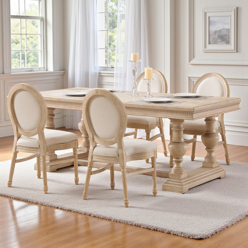 Chaises de salle à manger de style champêtre beige haut de gamme Amando, chaises rembourrées à dossier rond, techniques de tréfilage et de sculpture