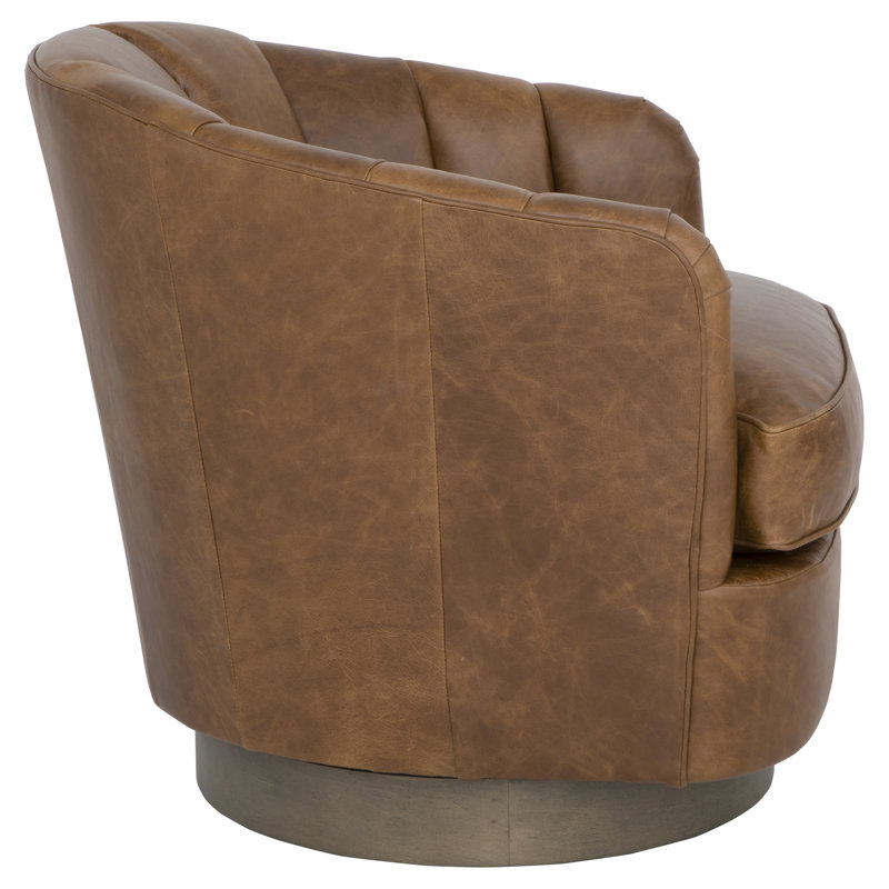 Tipsy Barrel Chair, Bright Brass, Saddle Genuine Leather