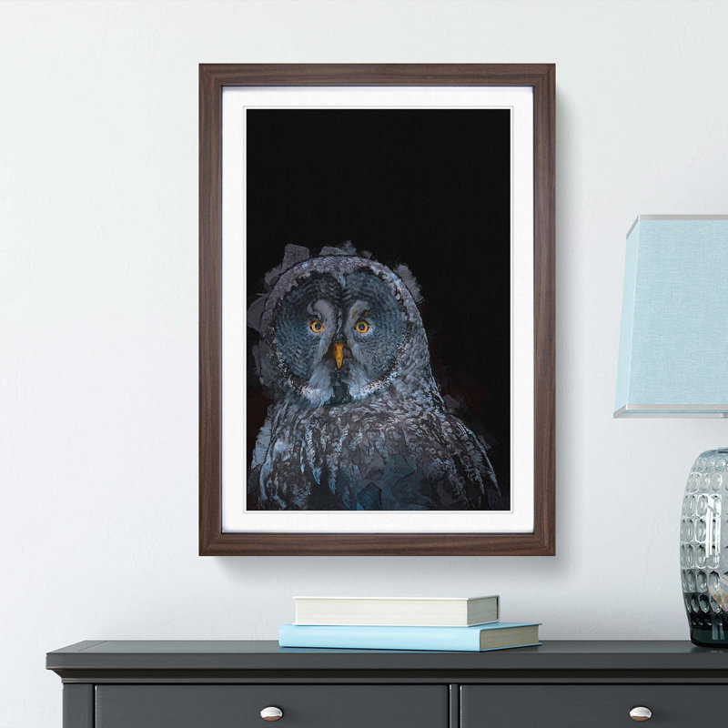 Great Grey Owl in Abstract - Picture Frame Graphic Art Print, Walnut Framed, 87cm H x 62cm W x 2cm D