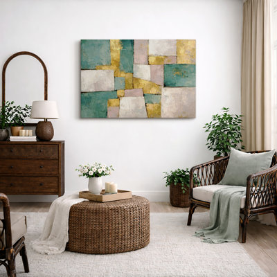 Abstract Color Block Collage Artwork, Modern Living Room Pictures, Framed Canvas Giclee Print Wall Art