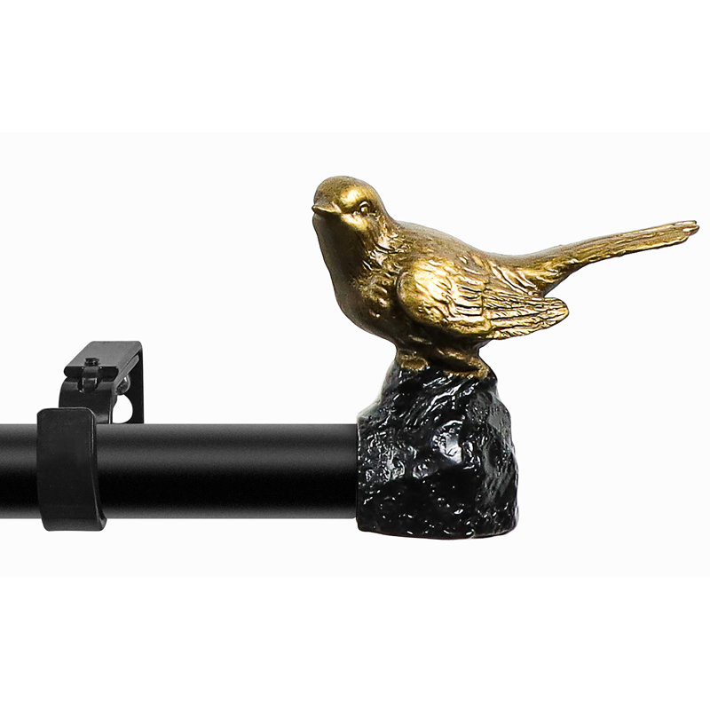 Renaissance Gold Bird Finial Adjustable Curtain Rod, 84"-120"