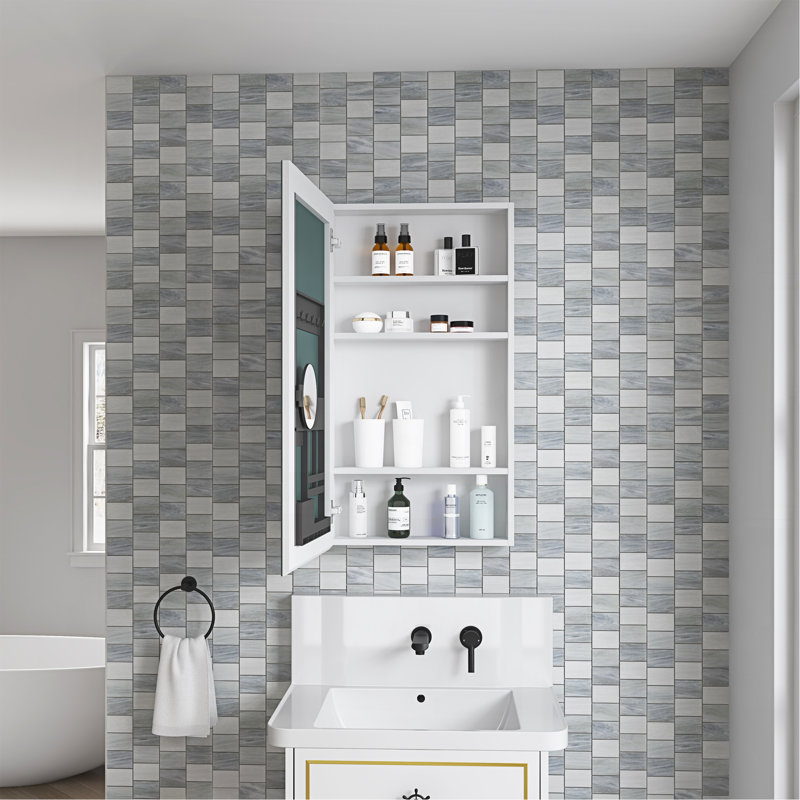 20'' W X 36'' H Surface Frameless Mirror Medicine Cabinet, Beveled Mirror Edges Bathroom Medicine Cabinet, Left Opening Door