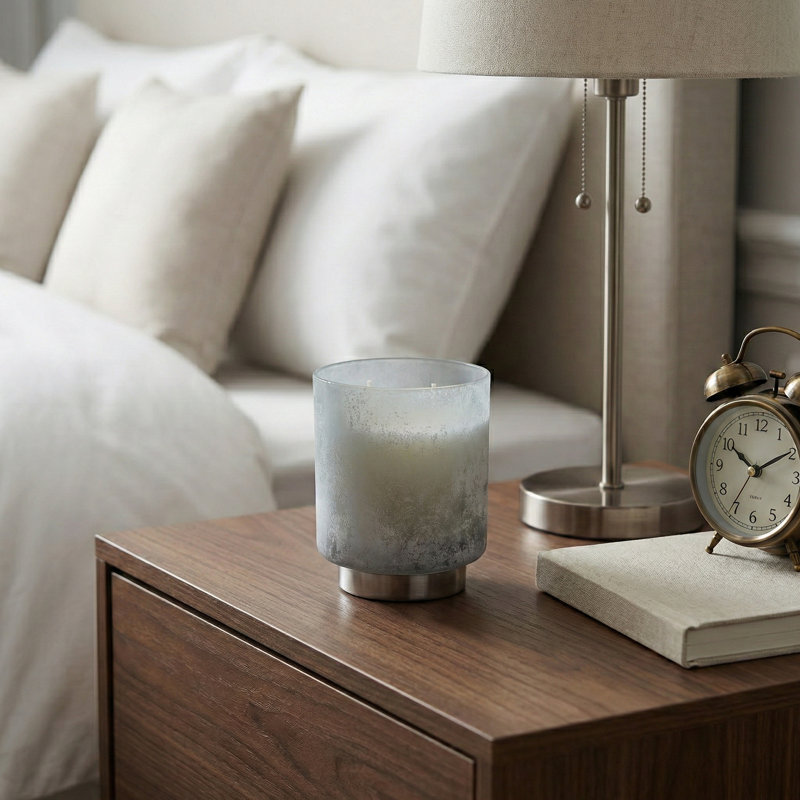 Bougie ronde moderne en verre sur base pour bibliothèque - Bougie parfumée décorative pour table basse, chambre à coucher ou salon - 5 po