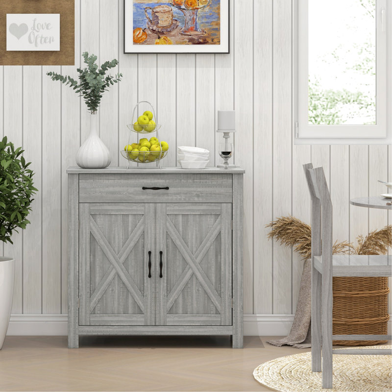 Utility Room Cabinet, Stone Gray - Adjustable Shelf And Drawer For Practical Storage Buffet Table With Design Living Room, Entryway, Kitchen Cabinet