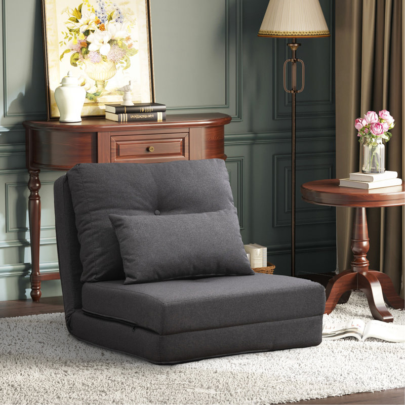 2-In-1 Floor Lazy Sofa With 5 Position Adjustable Backrest, Dark Gray