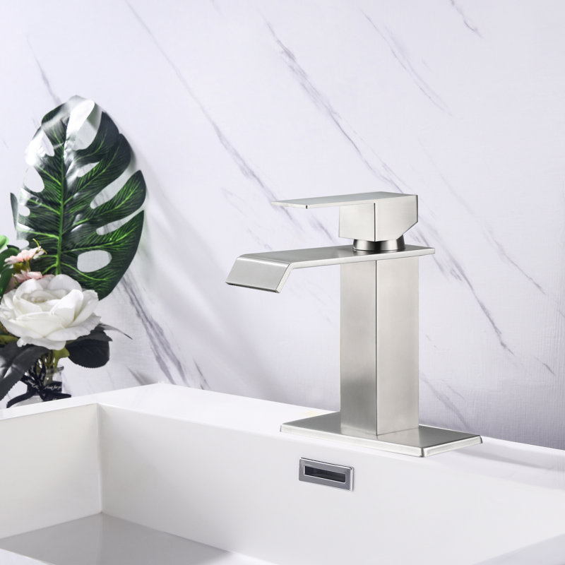 Robinet de salle de bain de luxe, levier simple, nickel brossé, acier inoxydable et lavabo à surface approuvée, Nickel brossé