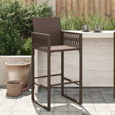 vidaXL Patio Bar Stools, Set of 2, Weather-Resistant Brown Poly Rattan Chairs, Durable Powder-Coated Steel Frame, Stylish Outdoor Seating for Patio, Balcony, Comfortable Counter Height Furniture