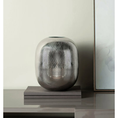 10.5x10.5x13" Aluminum Vase, Silver Streaks