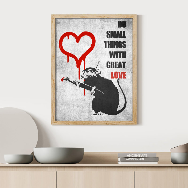 «Banksy Rat Red Heart Design» sur papier, Naturel, H 16 po x l 12 po