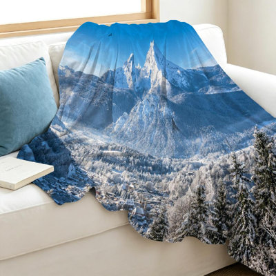 Blue Ultra Soft Flannel Fleece Throw Blanket,Beautiful Mountain Single-Sided Print