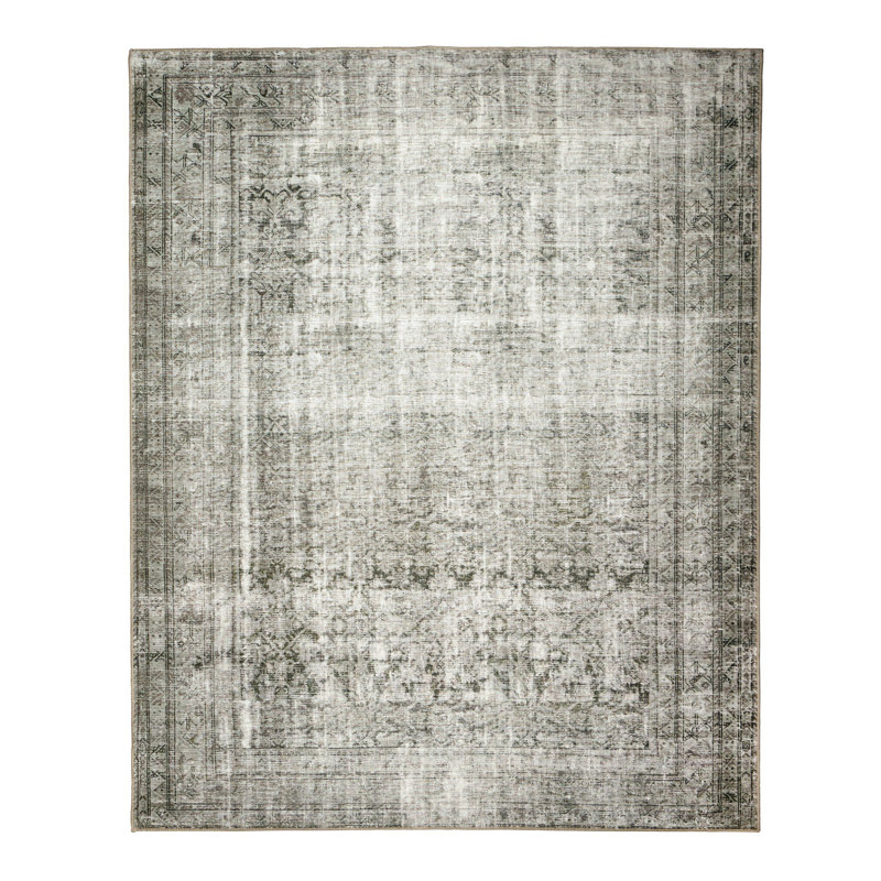 Kolyo Vintage Look Area Rug in Green, Rectangle 10' x 14'
