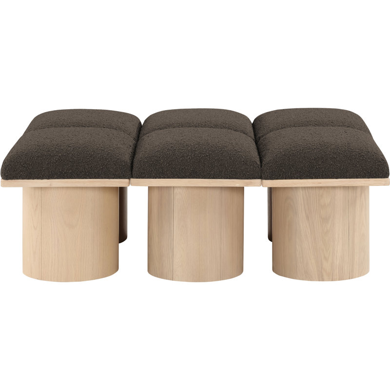 Banc rembourré Horatia, Tissu brun bouclé, Naturel, H 17,5 po x l 46,5 po x P 36 po