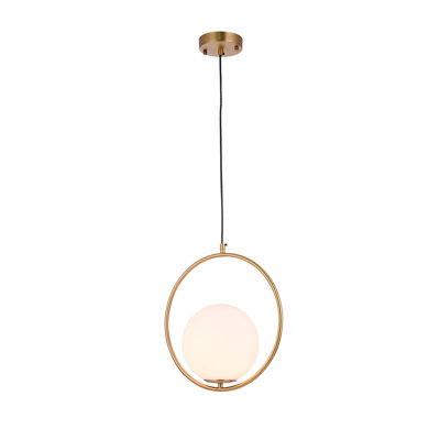 1-Light Gold Pendant With A Milk White Glass Shade