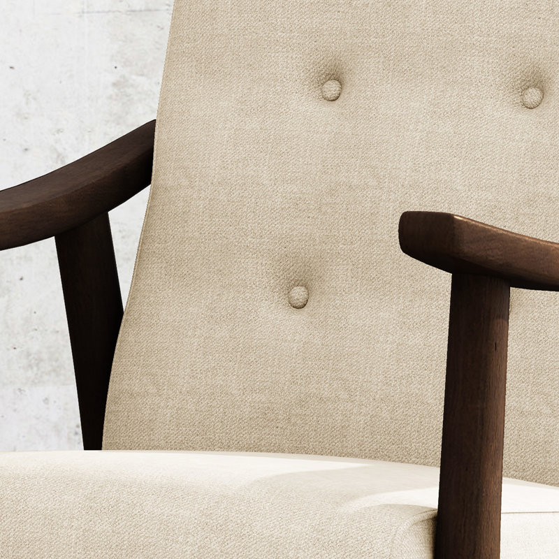 Chaise de style Mid-Century moderne avec revêtement beige et structure d'appoint brun, Beige