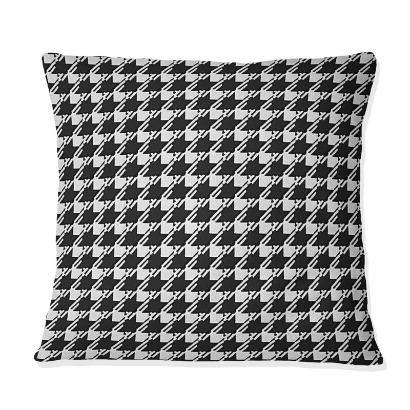 Coussin noir et blanc Houndstooth - Mid-Century, H 16 po x l 16 po