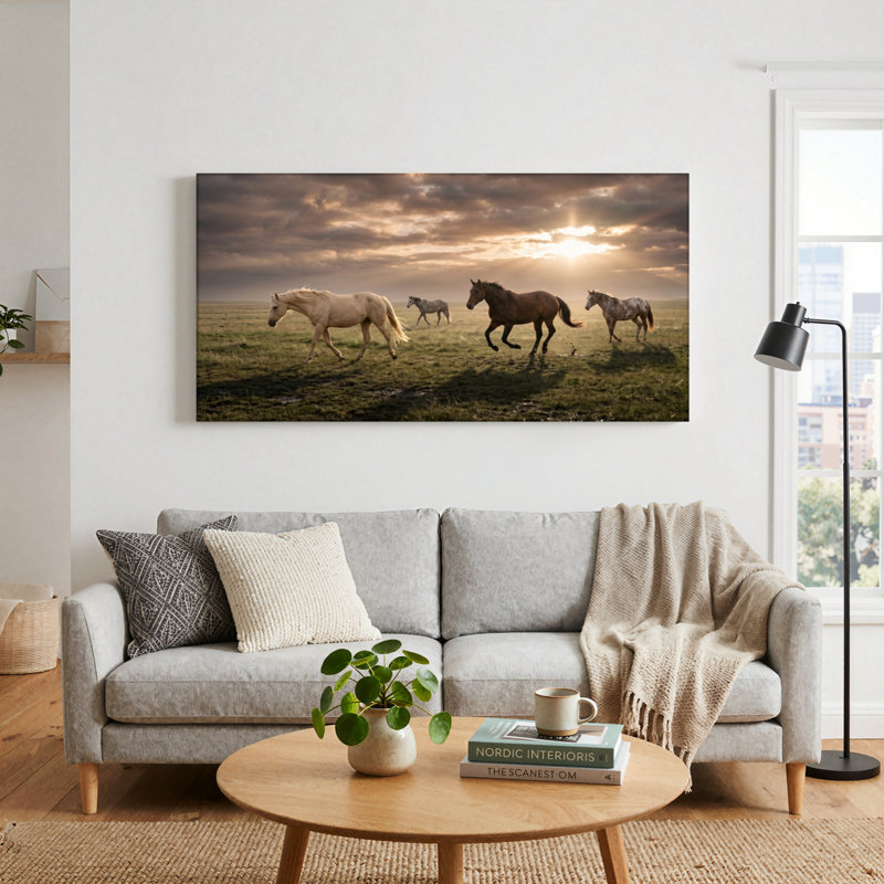 «Horse Sunset», reproduction d'art sur toile, ensemble de 1, L 32 po x H 16 po, Toile tendue