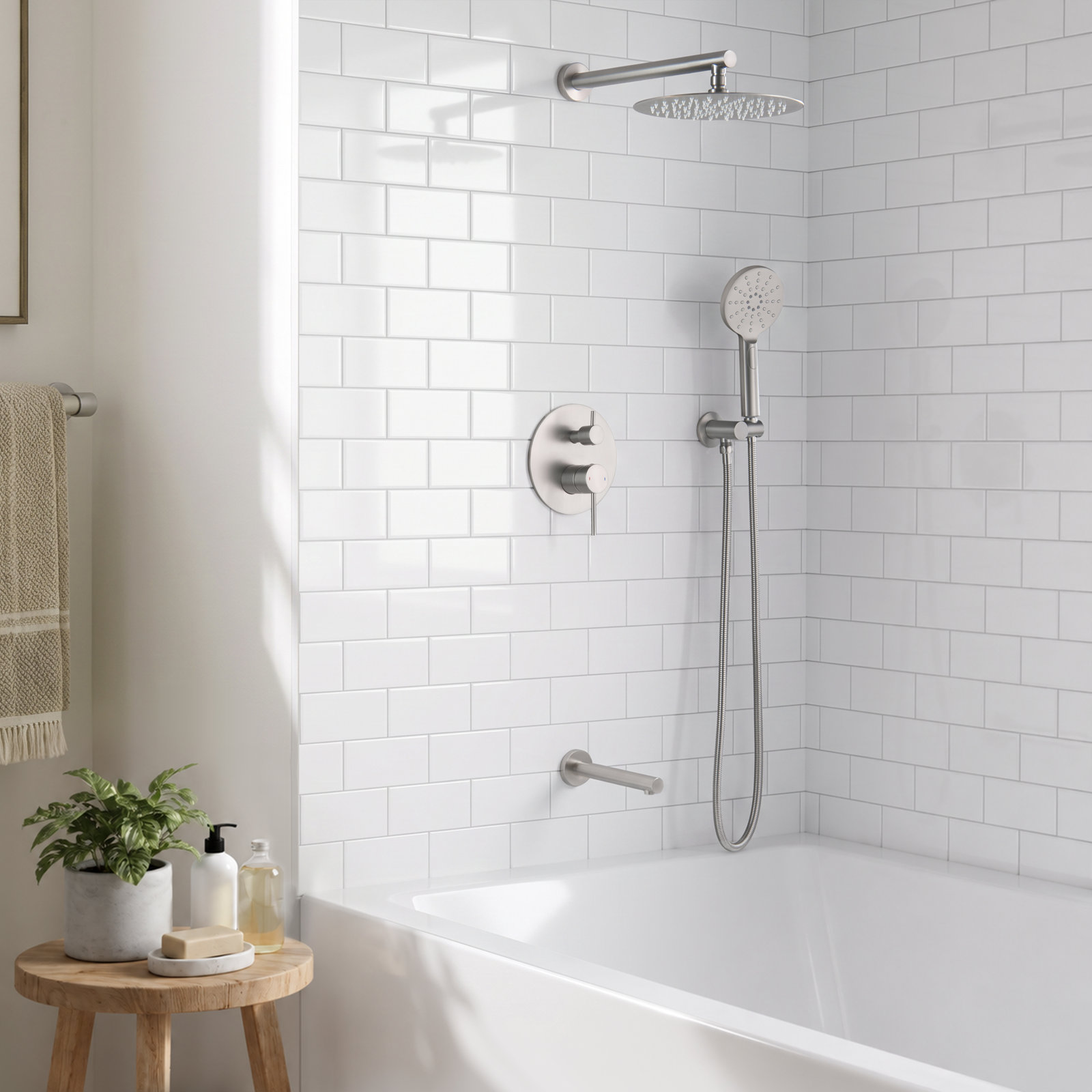 Circular Wall-Mounted Shower Faucet, Brushed Nickel
