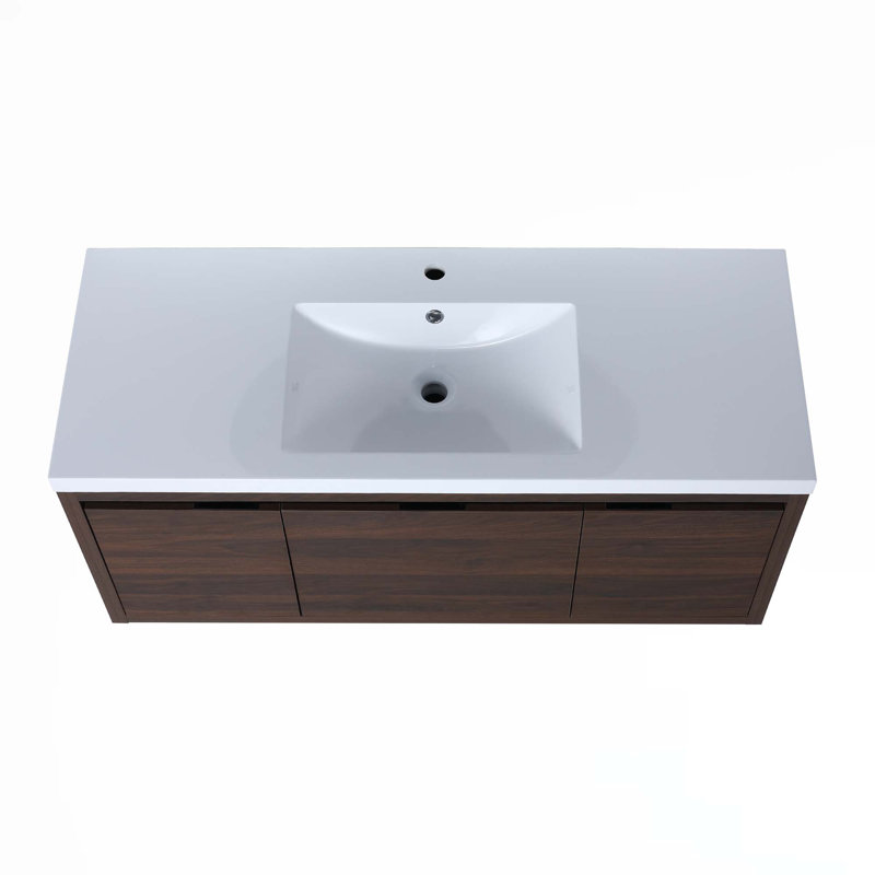 Float Mounting Bathroom Cabinet With Sink, Walnut