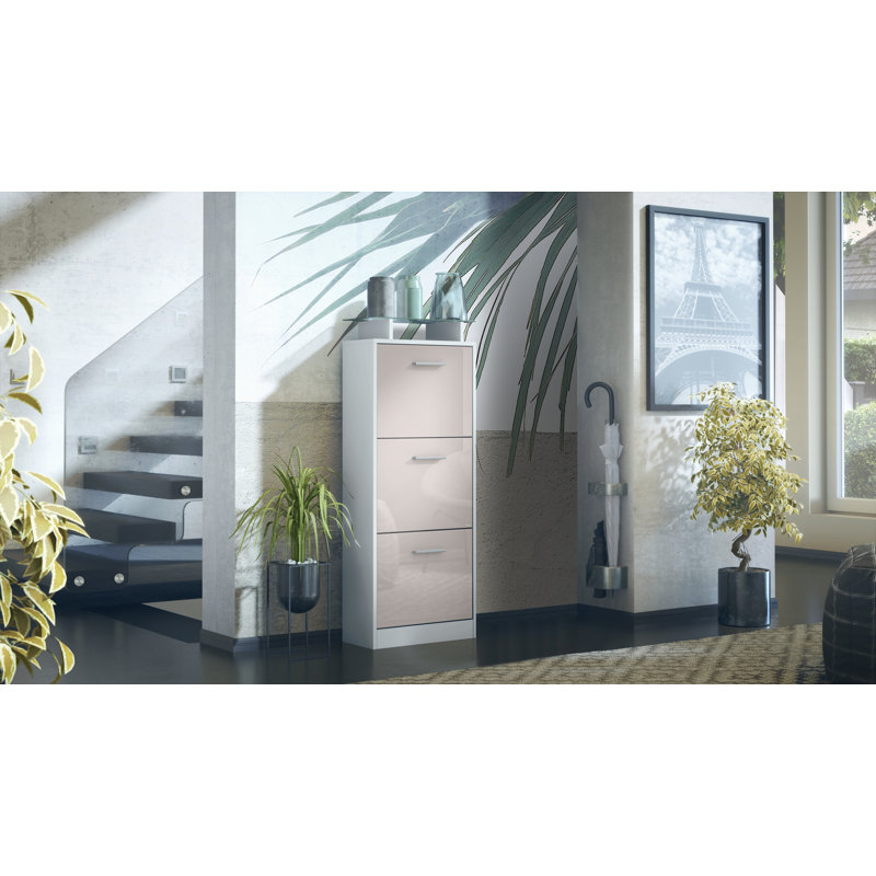 12 Pair Shoe Storage Cabinet, White/Sand grey