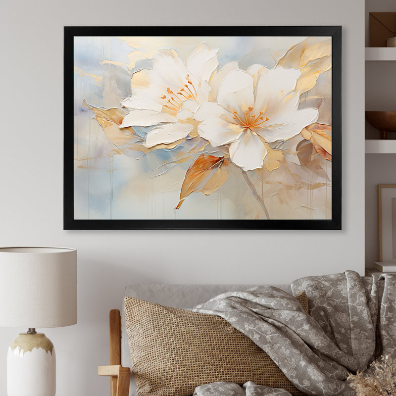 Poème de pétales de rhododendron minimaliste II, Cadre simple noir, H 34 po x l 44 po x P 1,5 po