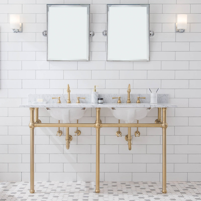 Greyleigh Copeland 60" Stone Oval Bathroom Vanity with Overflow, Satin Brass, Satin Brass