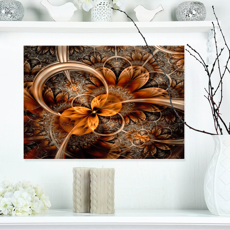 Abstrait art mural sur toile, impression fractale orange foncé - Fleur fractale orange foncé, H 12 po x l 20 po x P 1 po