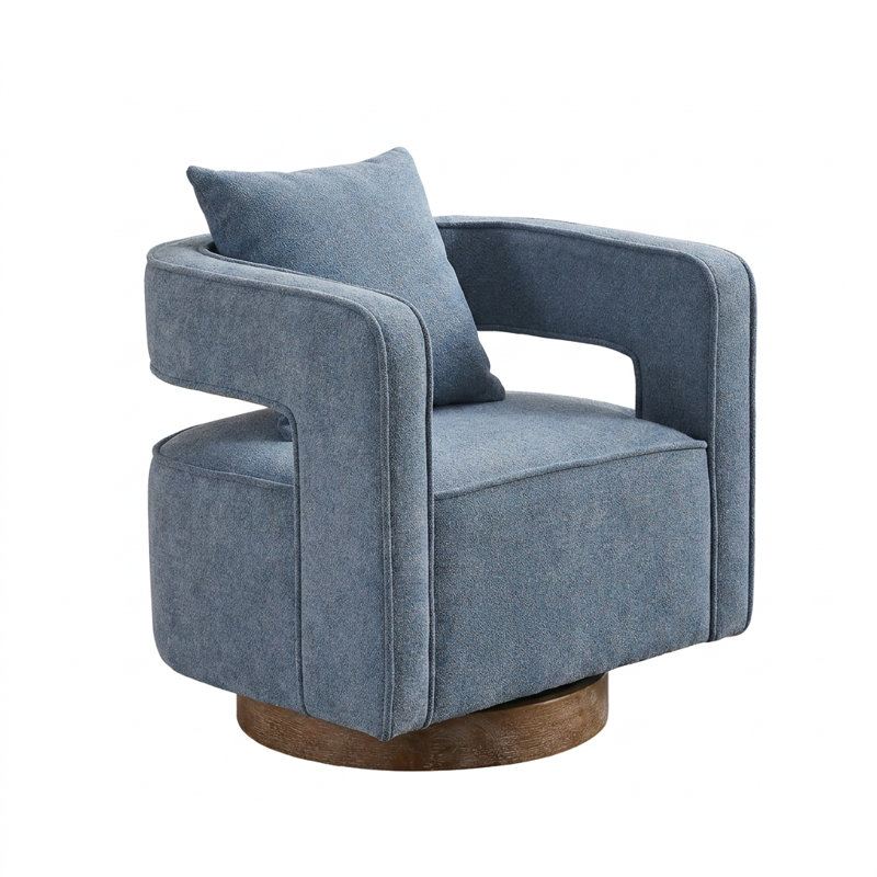 Chaise d'appoint pivotante moderne l 29,13 po avec dossier incurvé ouvert, Blue