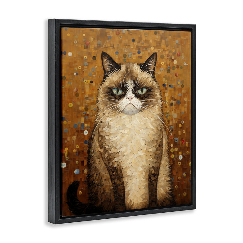 Cadre flottant Grumpy Klimt Cat, design par Arlington Prints, Cadre flottant noir de jais, H 21 po x l 17 po