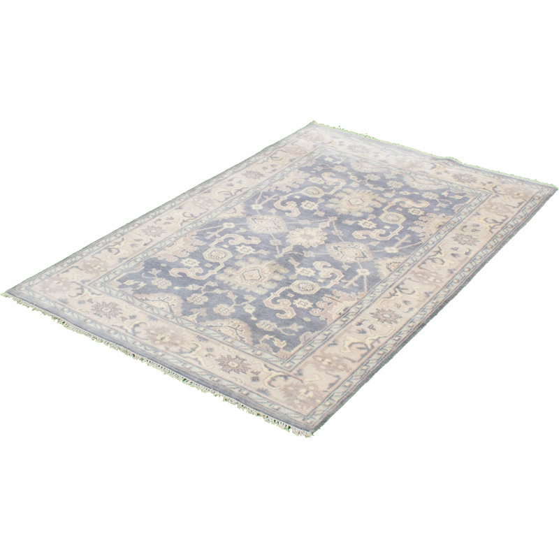 Tapis décoratif en laine de conception unique noué à la main gris clair/crème/gris 5 pi 3 po x 7 pi 10 po brunke