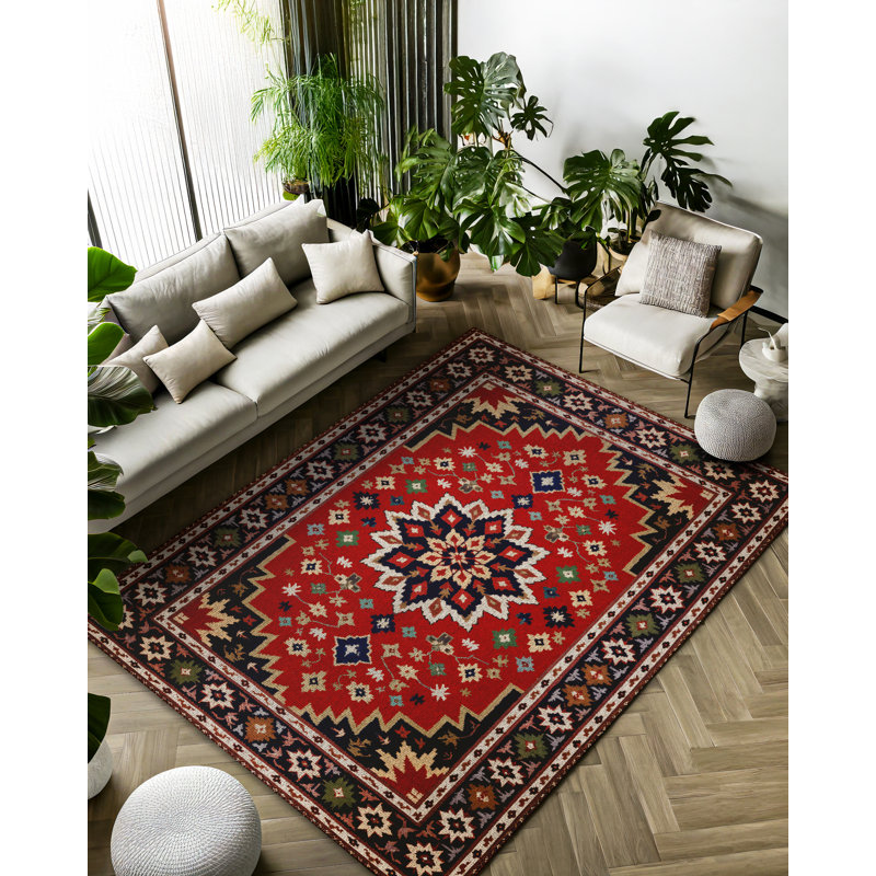 Zaria Collection Digital Print Cotton-Polyester Burgundy Multicolor Floral Rug, Round 6'7"
