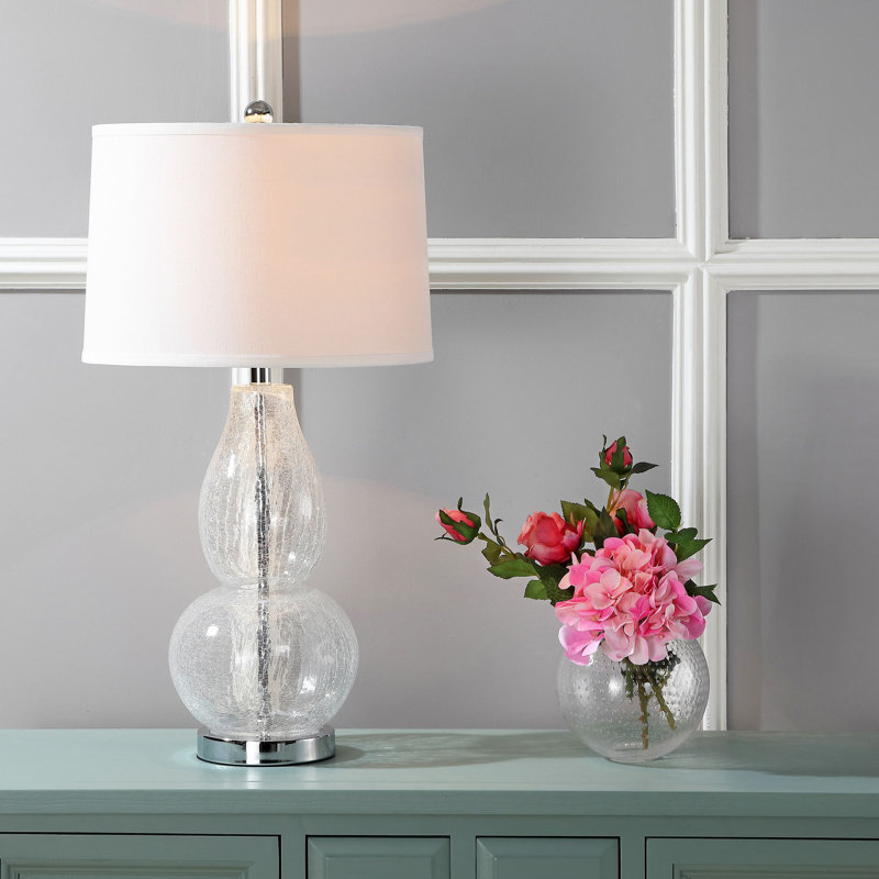 Acuna Glass Table Lamp, Clear Base/Cream Shade
