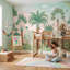 Papier peint paysage tropical, palmiers, aquarelle, illustration murale amovible-133384842-133384844