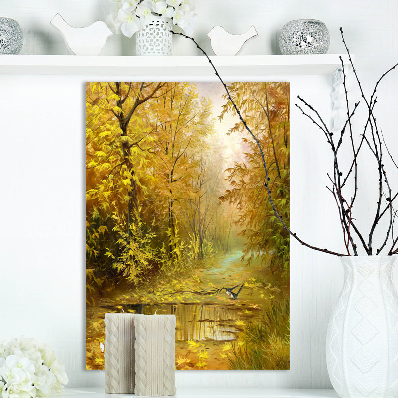 « chemin dans une belle forêt d’automne », reproduction sur toile tendue, H 20 po x l 12 po x P 1po