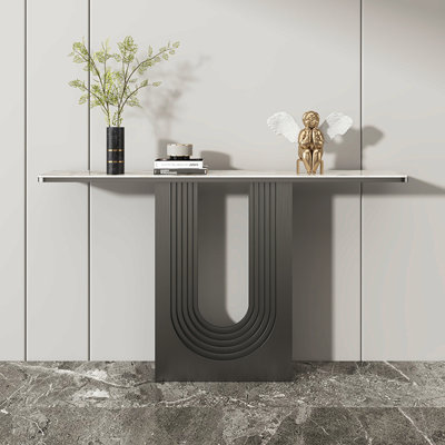 39.37" Black Rectangular Sintered Stone;Stainless Steel Console Table