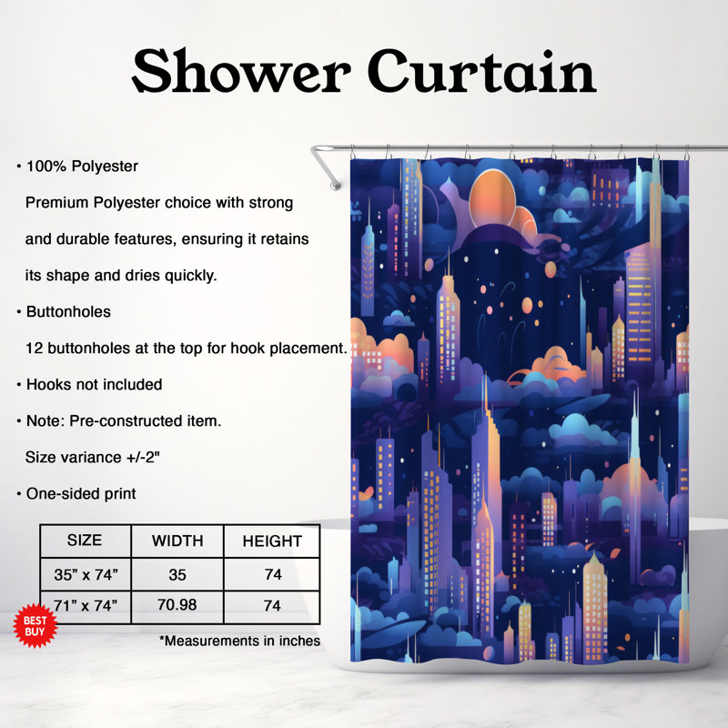 Rideau de douche Bright Futur - Premium, H 74 po x l 71 po