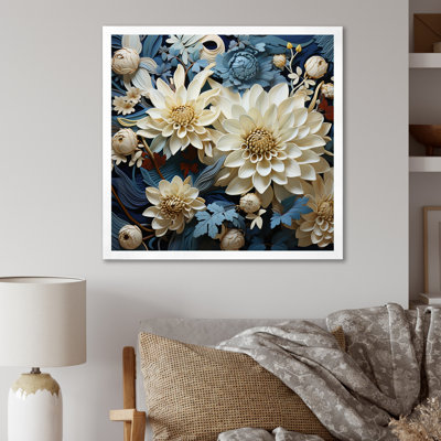 «Graceful Mums» en noir et bleu pâle, impression sur toile