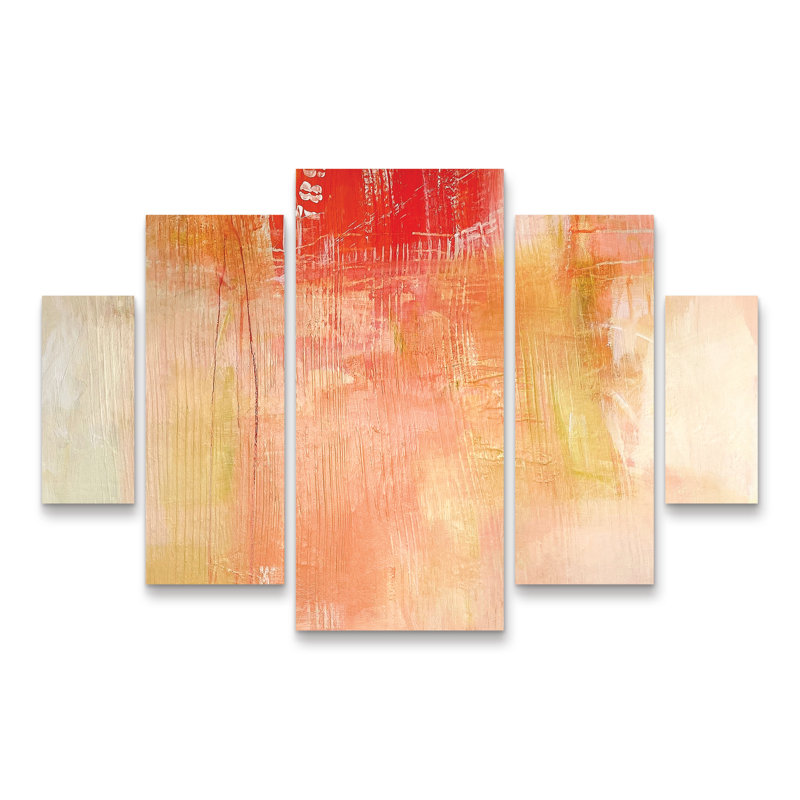 Ensemble de 5 panneaux muraux - Mila Apperlo «Orange 789», art mural sur toile pour le salon, la chambre à coucher ou le bureau 
