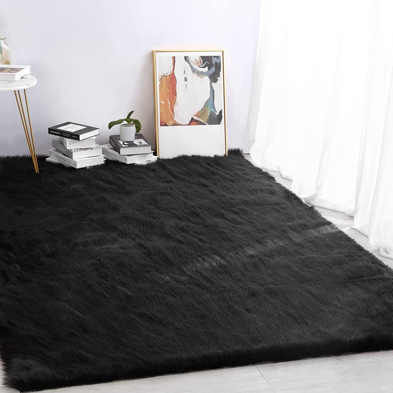 Mamdouh Faux Sheepskin Indoor Rug, Rectangle 6'6" x 10'