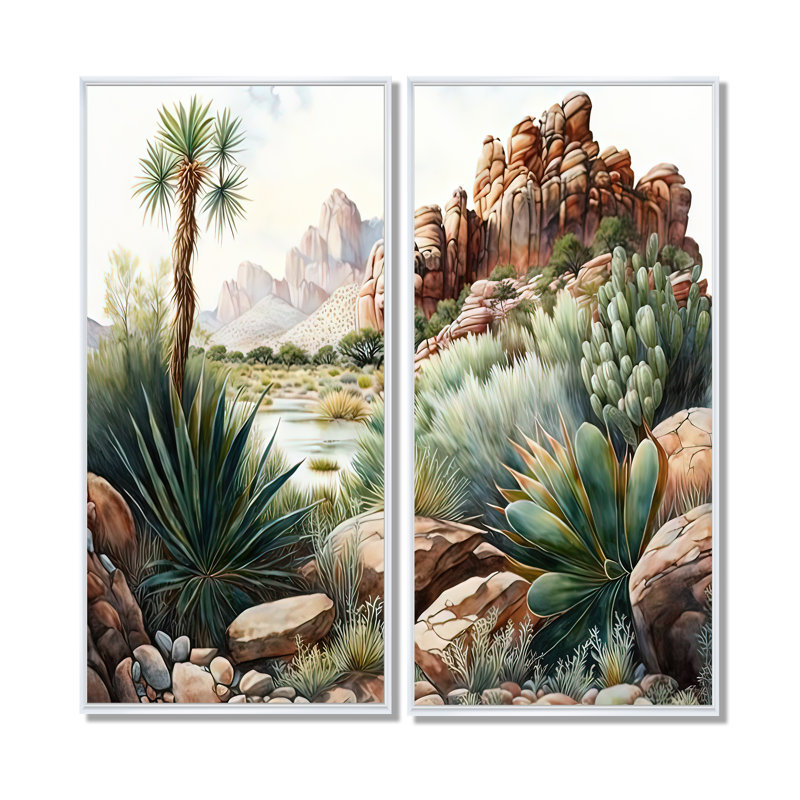 Arizona Desert Cactus II - Paysages, décoration murale occidentale, 2 pièces, H 40 po x l 40 po, Blanc