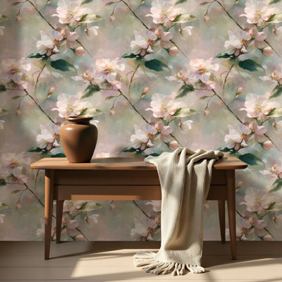 Papier peint auto-adhésif à motif de branches élégantes à motif floral perle verte céladon auto-adhésive et amovible 17,7 po x 118 po (45 x 300 cm)