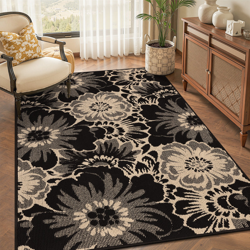 Tapis antidérapant à motif floral, Rectangle 4' x 6'